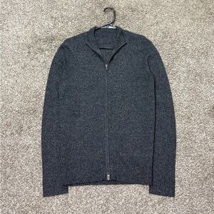 New Patrick Assaraf Full Zip Sweater Gray Medium Merino Wool Blend Pullover